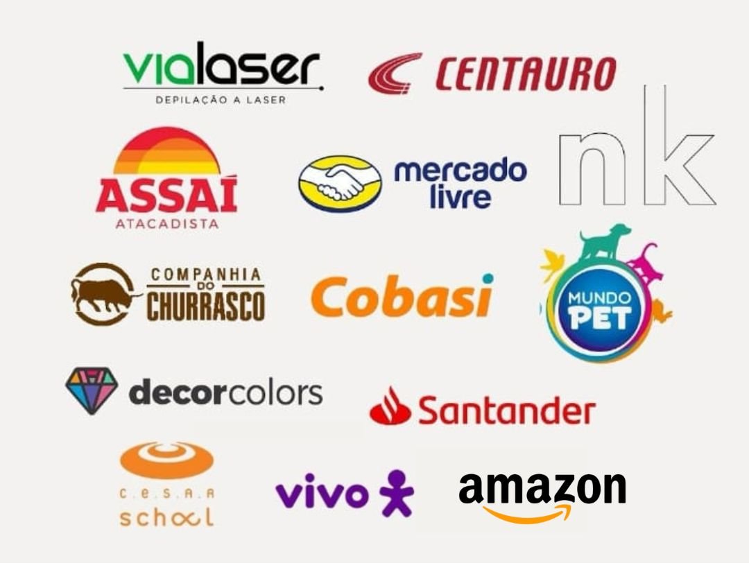 Logotipos de empresas atendidas pela Neclima, incluindo Via Laser, Centauro, Assaí, Mercado Livre, Cobasi, Santander, Vivo e Amazon